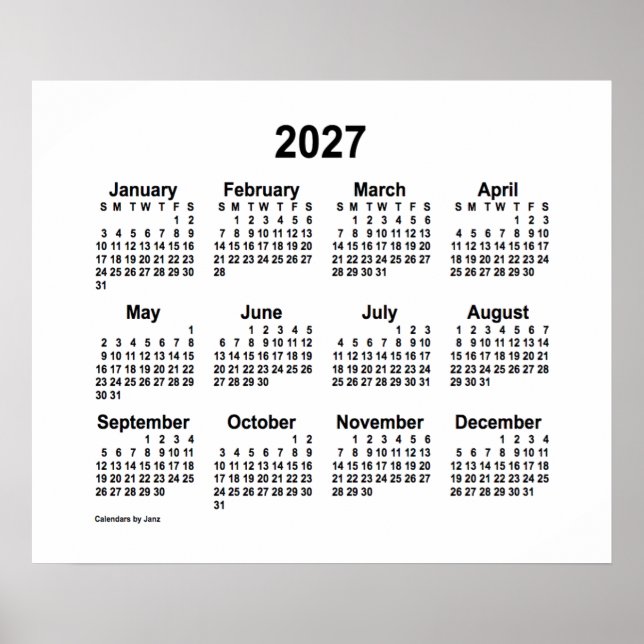 Poster Calendário Branco 2027 por Janz Print (Frente)