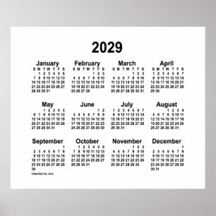 Poster Calendário Branco 2029 por Janz Print