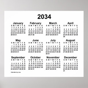 Poster Calendário Branco 2034 por Janz Print