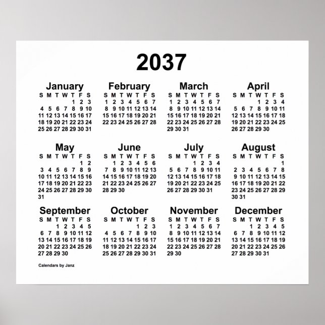 Poster Calendário Branco 2037 por Janz Print (Frente)