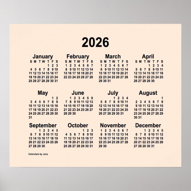 Poster Calendário branco antigo de 2026 por Janz Impressã (Frente)