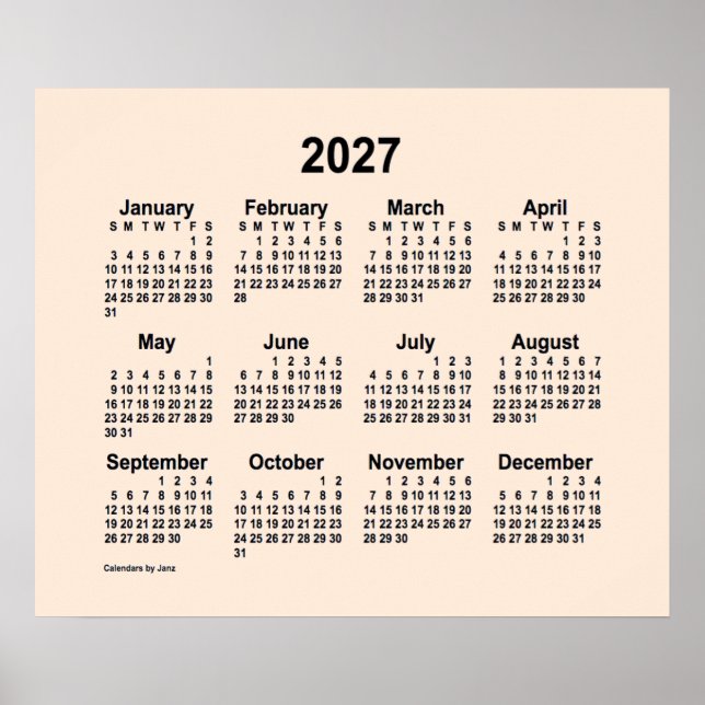 Poster Calendário branco antigo de 2027 por Janz Impressã (Frente)
