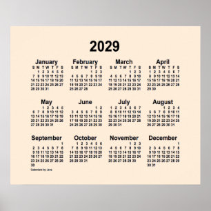 Poster Calendário branco antigo de 2029 por Janz Impressã
