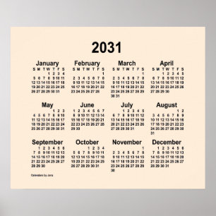 Poster Calendário branco antigo de 2031 por Janz Impressã