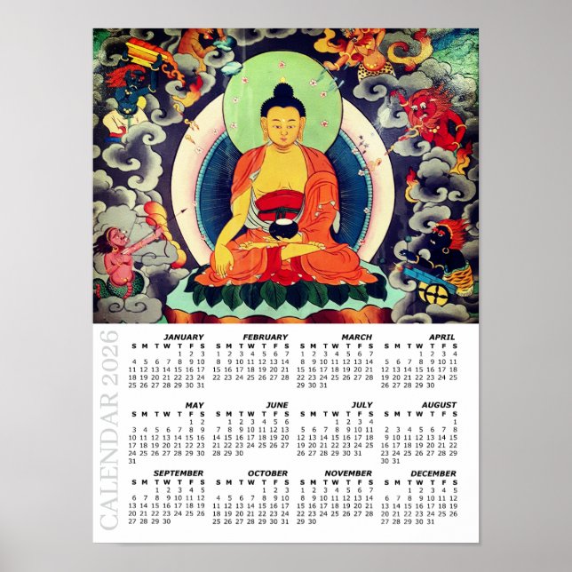 Poster Calendário Buddha 2026, pintura de Shakyamuni, Nep (Frente)