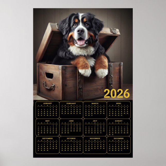 Poster Calendário Cão de Montanha Bernês 2026 (Frente)