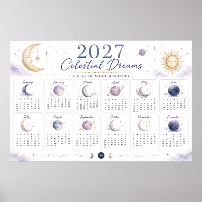 Poster Calendário Celestial Sonhos 2027 (Frente)