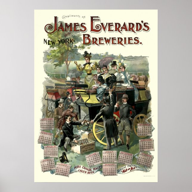 Poster Calendário Cervejaria Nova York Era Vitoriana 1896 (Frente)