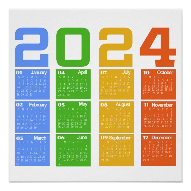 Pôster Calendário Colorido 2024 (Frente)