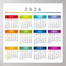 Calendário Colorido 2026 - Cores Arco-Íris 3 Colun