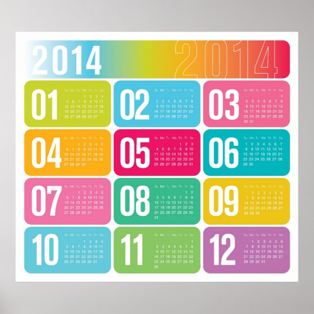 Poster Calendário Colorido Anual 2014 (Frente)