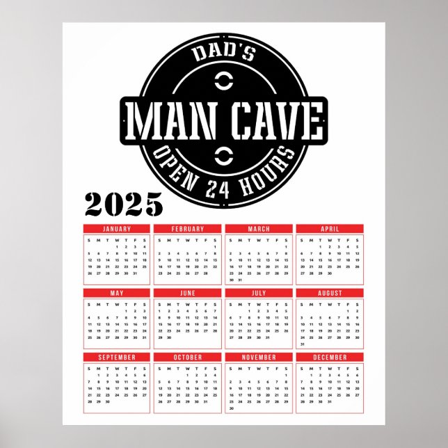 Poster Calendário da Caverna do Homem do pai 2025 (Frente)
