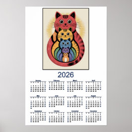 Poster Calendário da Família de Gatos Fofos para 2026