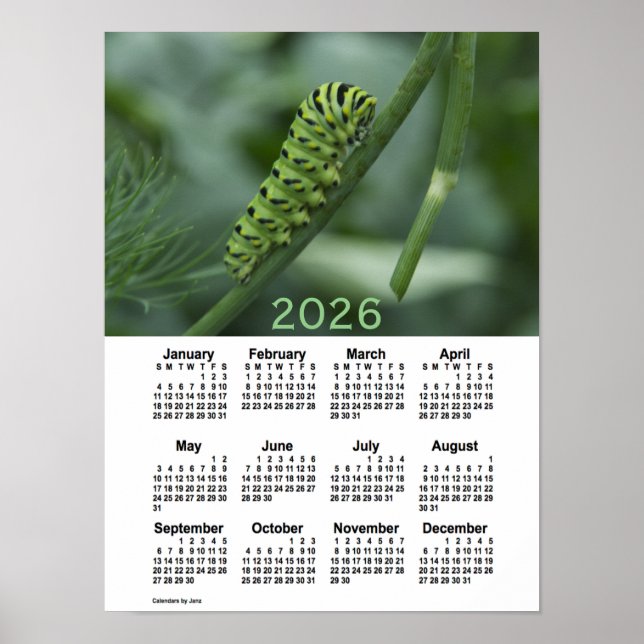 Poster Calendário da Lagarta da Tábua de Engolir 2026 por (Frente)