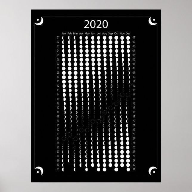 Poster Calendário da Lua 2020 - Preto (Frente)
