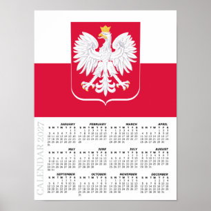 Poster Calendário da Polônia 2027, Grande, Bandeira da Po