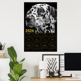 Poster Calendário Dálmata 2026 – Elegância Preto e Branco