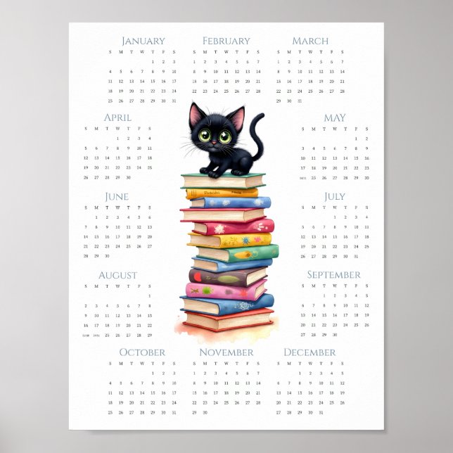 Poster Calendário de 1 página de adorável gatinho preto d (Frente)