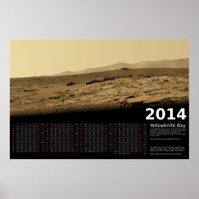 Poster Calendário de 2014 da MSL Curiosity em Yellowknife (Frente)