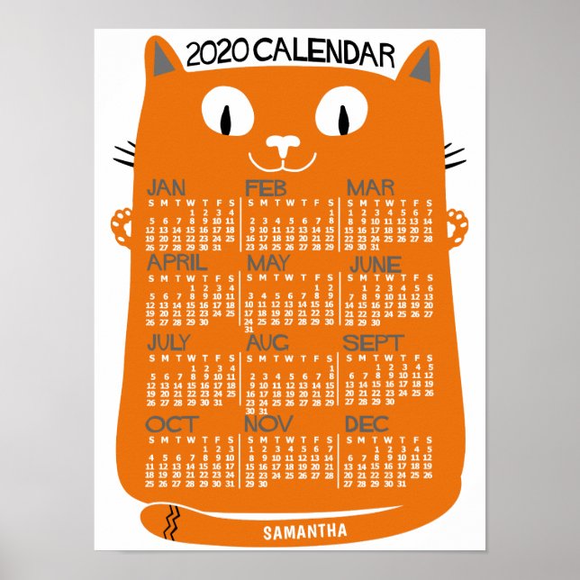 Poster Calendário de 2020 (Veja a Descrição para a Nova V (Frente)