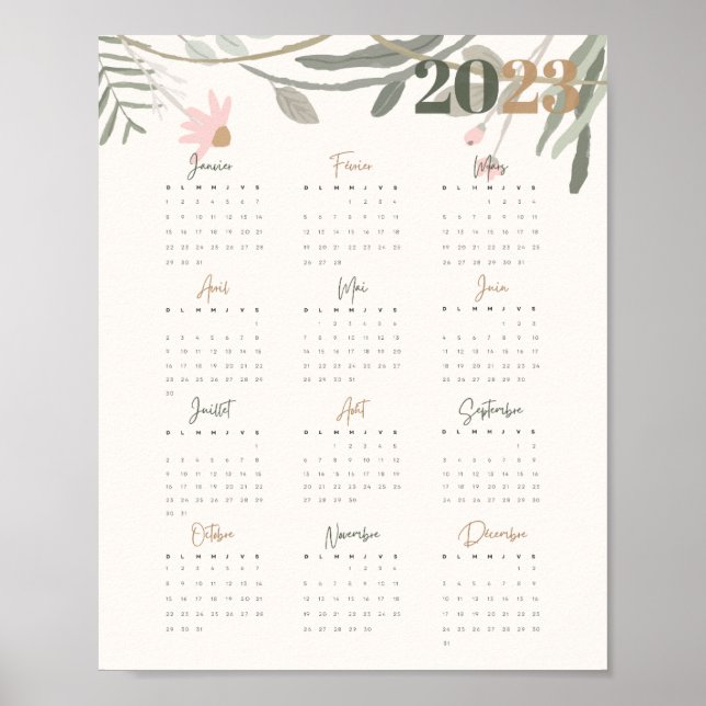 Poster Calendário de 2023 FLORAL PASTEL - FR (Frente)