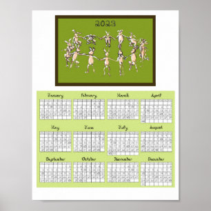 Poster Calendário de 2023 Tecido Fonte Coelhos Dançando