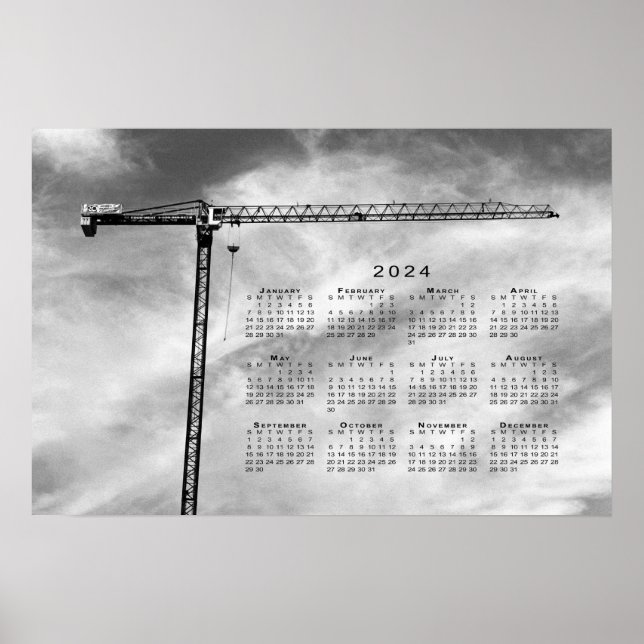 Poster Calendário de 2024 do Crane de Construção de Arte  (Frente)