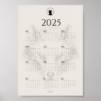 Poster Calendário de 2025 com esboço de lobo | "Dies Irae