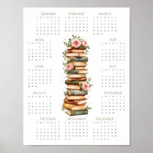 Poster Calendário de 2026 Amante de Livros Florais Impres