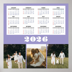 Poster Calendário de 2026 com Fundo Roxo