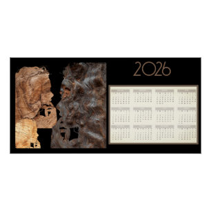 Pôster Calendário de 2026 com perfil de mulher perplexa
