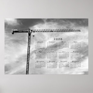 Poster Calendário de 2026 do Crane de Construção de Belas