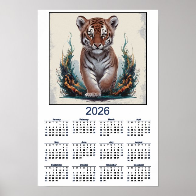 Poster Calendário de 2026 do Gatinho Tigre (Frente)
