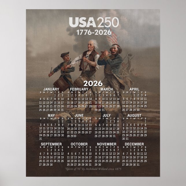 Poster Calendário de 2026 - Espírito de 76 - 250 anos da  (Frente)