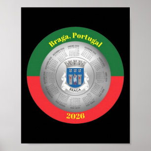Poster Calendário de 2026 Fãs Cidade Prata Brasão Braga P