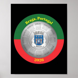 Poster Calendário de 2026 Fãs Cidade Prata Brasão Braga P