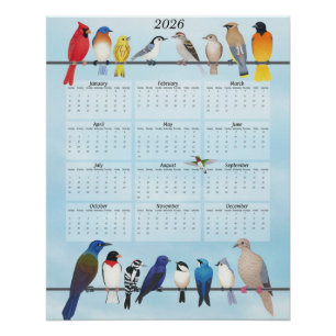 Pôster Calendário de 2026 para aves de quintal