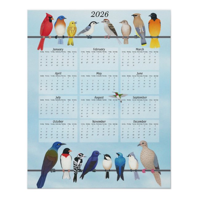 Pôster Calendário de 2026 para aves de quintal (Frente)