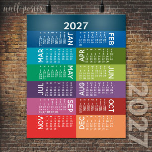 Poster Calendário de 2027 - Ano Completo - meses colorido