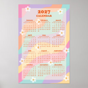 Poster Calendário de 2027 com Estilo Retro Groovy Wave 70