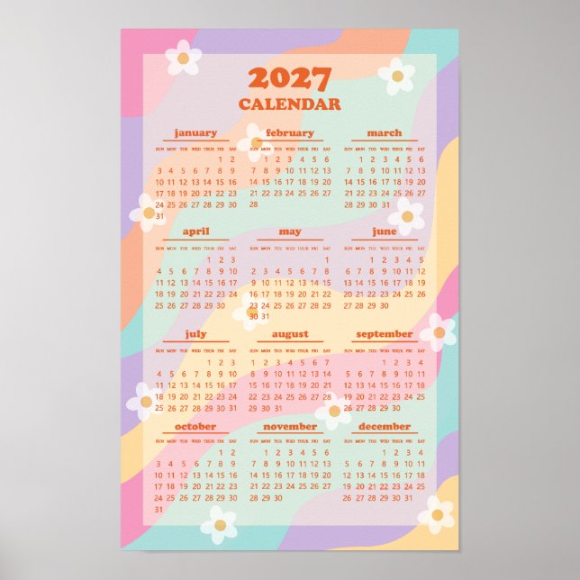 Poster Calendário de 2027 com Estilo Retro Groovy Wave 70 (Frente)