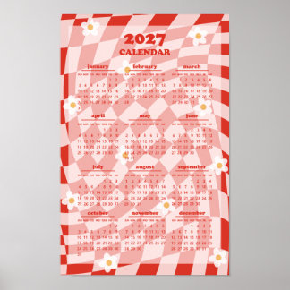 Poster Calendário de 2027 com Padrão Xadrez Ondulado Groo