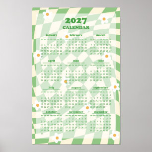 Poster Calendário de 2027 com Padrão Xadrez Ondulado Groo