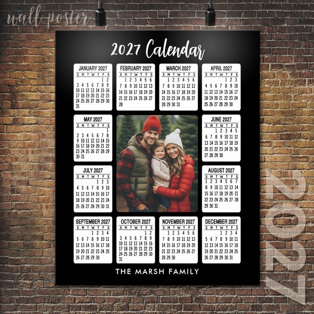 Poster Calendário de 2027 - Foto Vertical no Centro preto (2027 Calendar Poster)