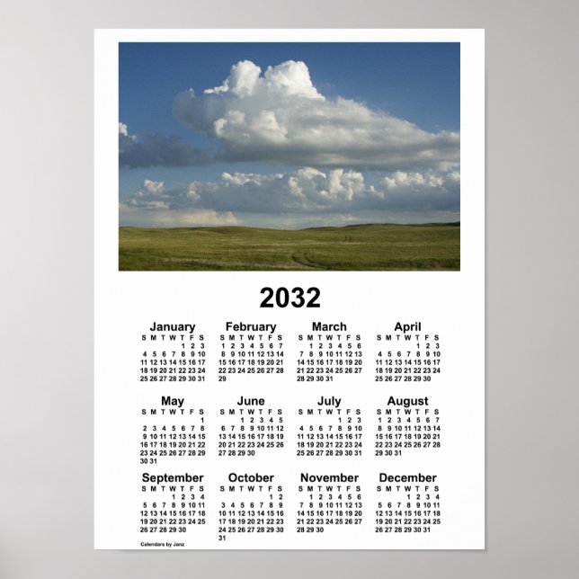 Poster Calendário de 2032 Nebraska Sandhills por Janz Pos (Frente)