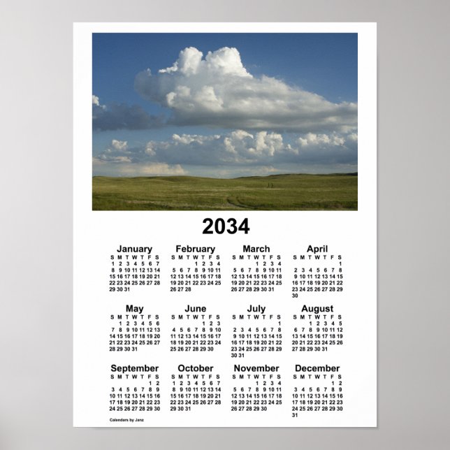 Poster Calendário de 2034 Nebraska Sandhills por Janz Pos (Frente)