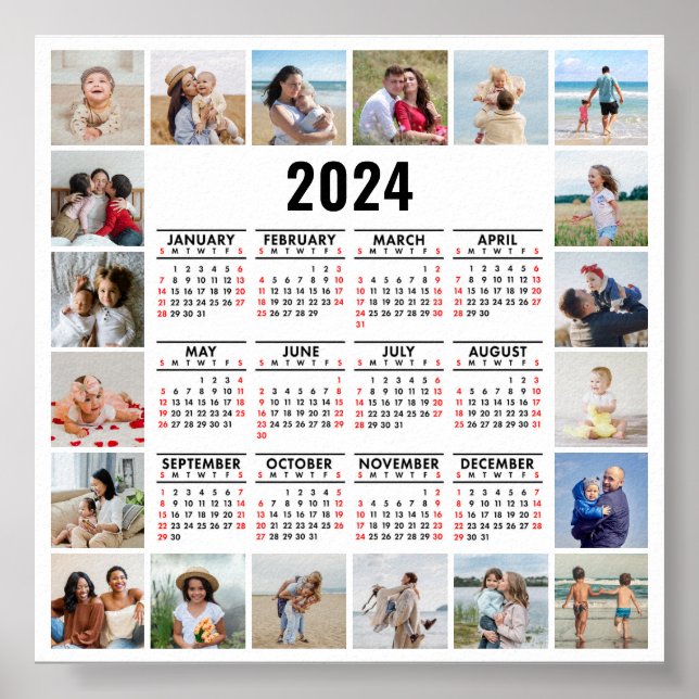 Poster Calendário de 20 Fotos em Colagem 2024 Visão Geral (Frente)