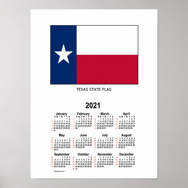 Poster Calendário de 52 Semanas da Bandeira do Texas de 2 (Frente)