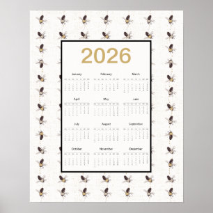 Poster Calendário de Abelhas Ano Completo 2026