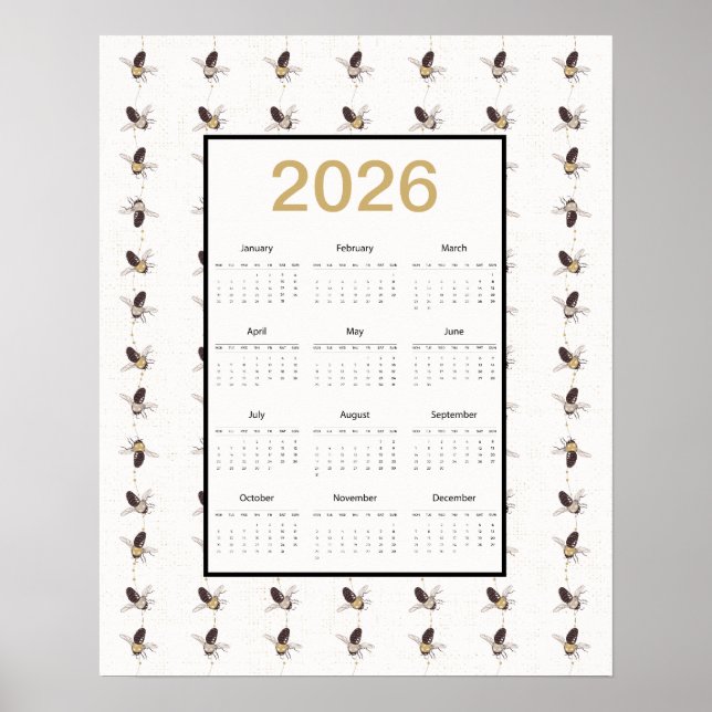 Poster Calendário de Abelhas Ano Completo 2026 (Frente)